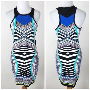 Express Multicolor Zebra-Print Bodycon Dress with Blue Accents